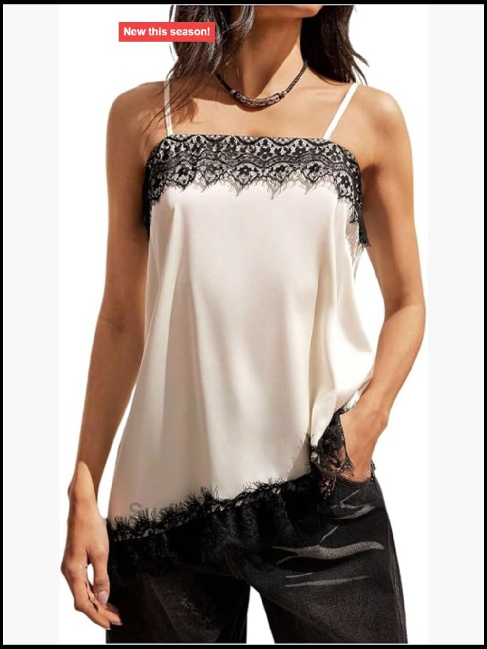 Y2K Satin Cami Spaghetti Strap Lace Trim Asymmetrical Going Out Top